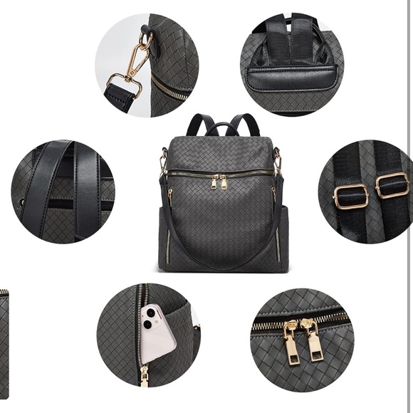 Womens Backpack Purse Leather Backpack Purse for Women Plaid black 2pack
